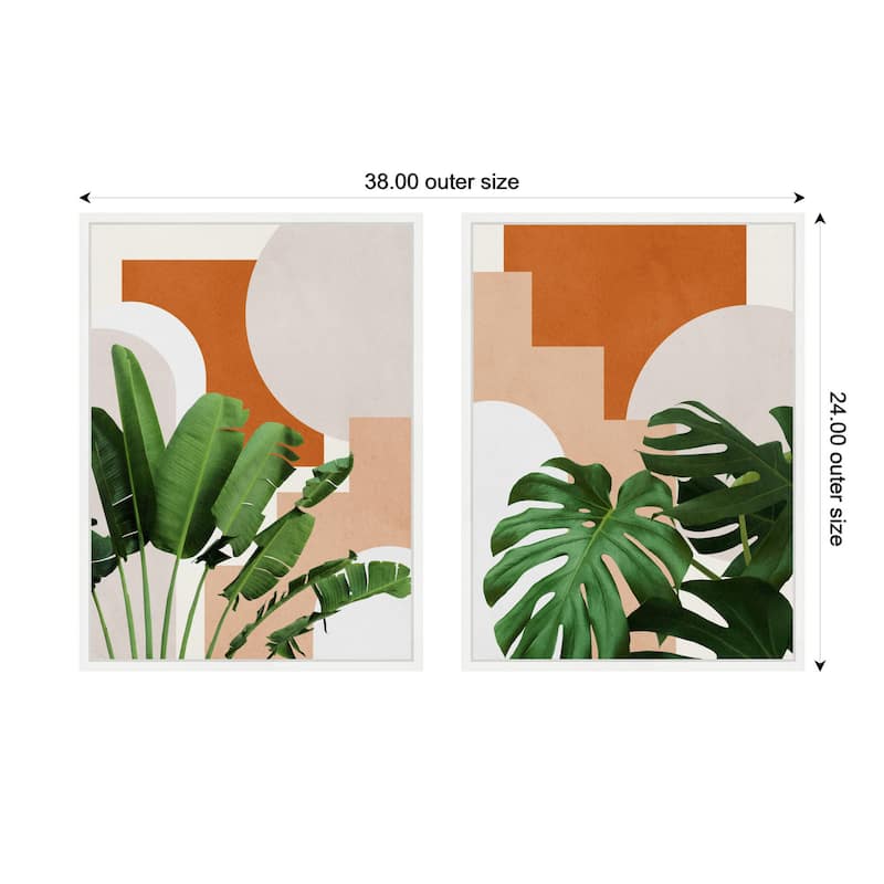 Kate and Laurel Sylvie Abstract Botanical Leaves Framed Canvas Art Set by July Art Prints