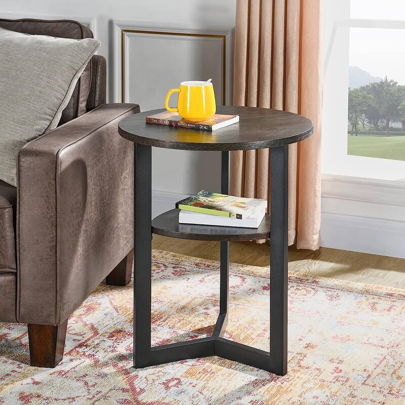 Round Coffee Table 2-Tier Modern Industrail Center Table