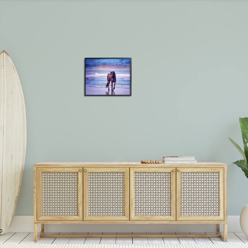 Stupell Wild Horse on Beach Colorful Blue Sunset Framed Giclee Texturized Art by PHBurchett