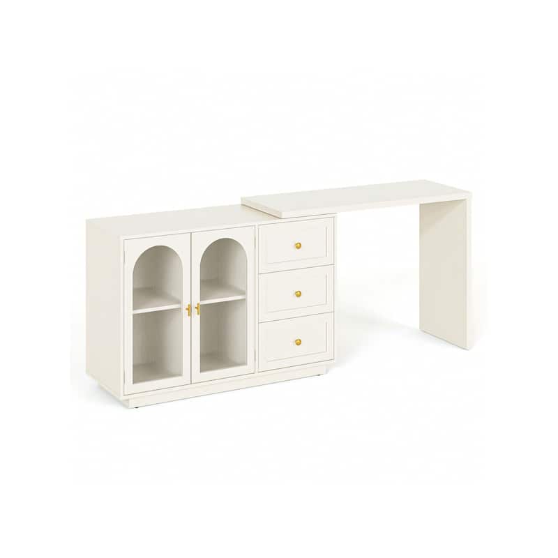 Sunvivi Extendable Corner Vanity 2 Door Makeup Table Without Mirror