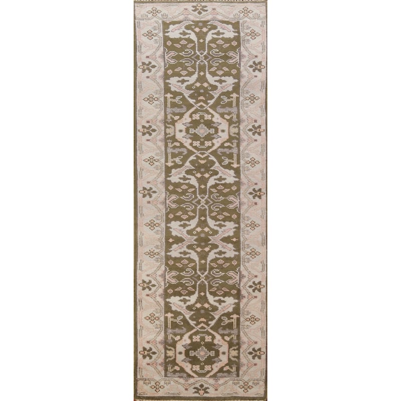 Green Oushak Oriental Runner Rug Handmade Wool Carpet - 2'6"x 9'8"