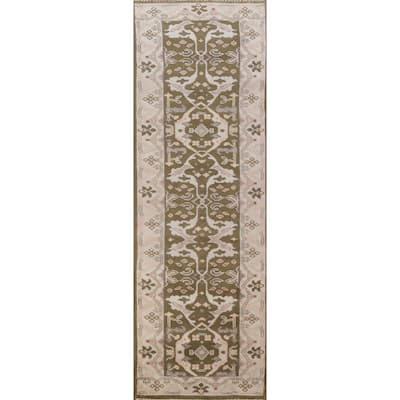 Green Oushak Oriental Runner Rug Handmade Wool Carpet - 2'6"x 9'8"