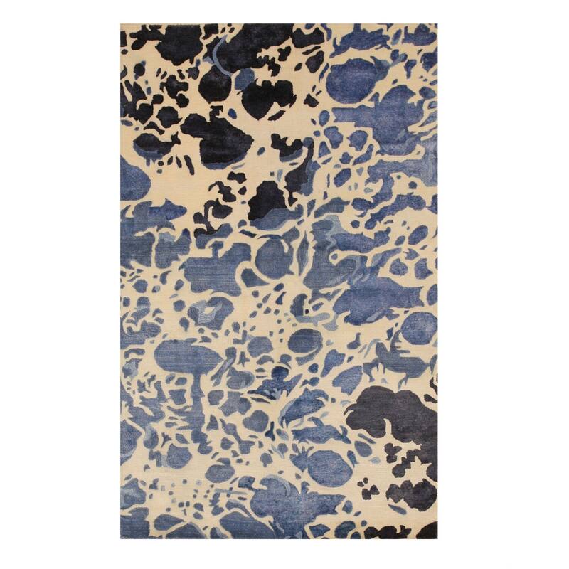 Ivory Abstract Wool & Viscose Contemporary Palermo Style Rug, 5' x 8', Modern Artistic Accent - L