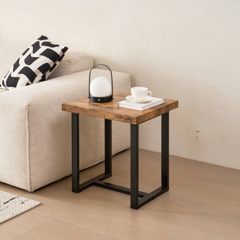 Small Tea Table, Walnut Night Stand, MDF Side Table, Sofa Table with Metal Leg - Walnut