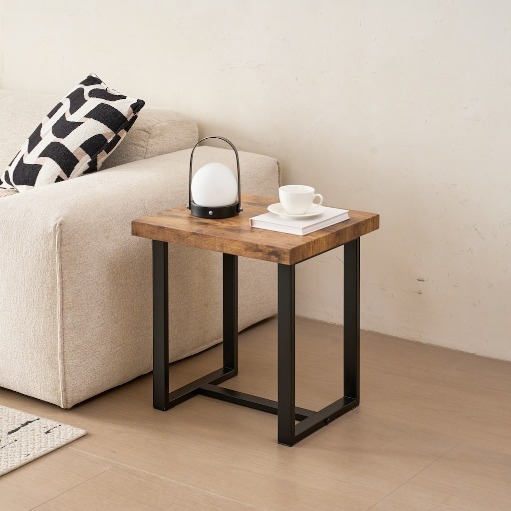 Small Tea Table, Walnut Night Stand, MDF Side Table, Sofa Table with Metal Leg