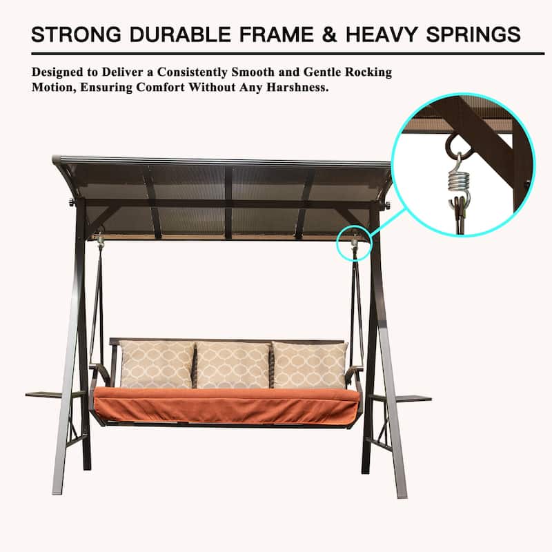 DOMI 3-Person Patio Porch Swing with Adjustable Canopy, Sunbrella Cushions