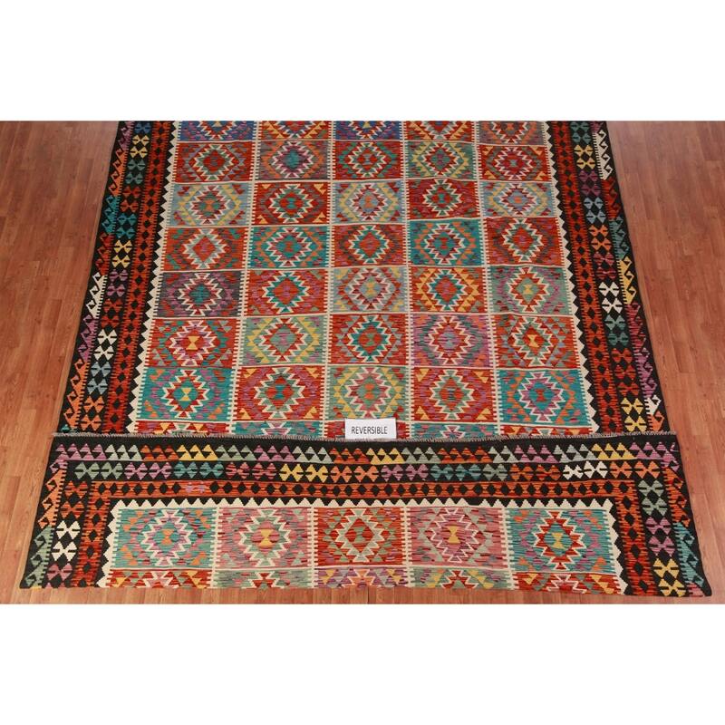 Multi-Color Kilim Oriental Area Rug Hand-Woven Geometric Wool Carpet - 10'1"x 13'1"