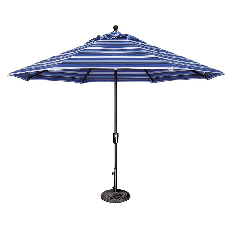 SimplyShade Catalina 11' Octagon Push Button Tilt Umbrella, Black Frame Finish - Milano Cobalt Stripe