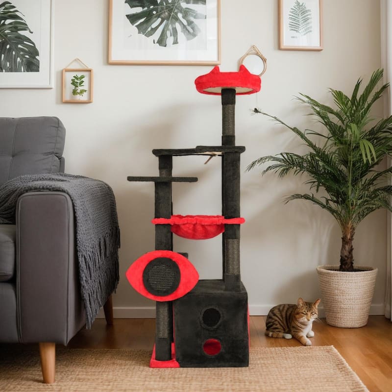 53" Gothic Cat Tree with Condo, Hammock, Perch & Scratching Post - 19.7" L × 16.5" W × 50.8" H