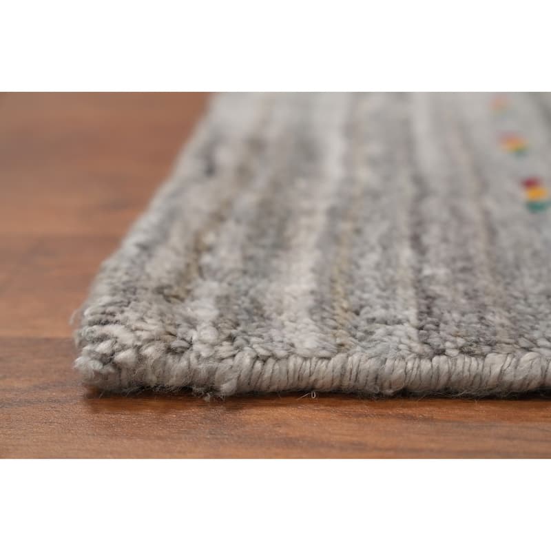 Hand Knotted Oriental Viscose Silk Carpet Tribal Animal Pictorial Greys & Charcoal Gabbeh Area Rug - 11' 8'' X 4' 11''