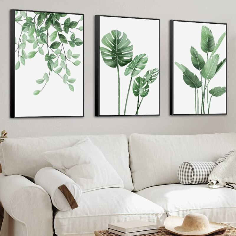 3 Piece Green Plants Poster Canvas Frame Wall Art - 24 x 32