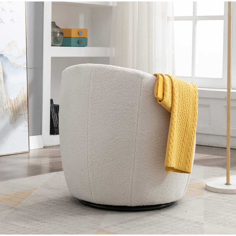 Swivel Barrel Chair,Teddy Fabric Upholstered Modern Round Accent Arm Chairs