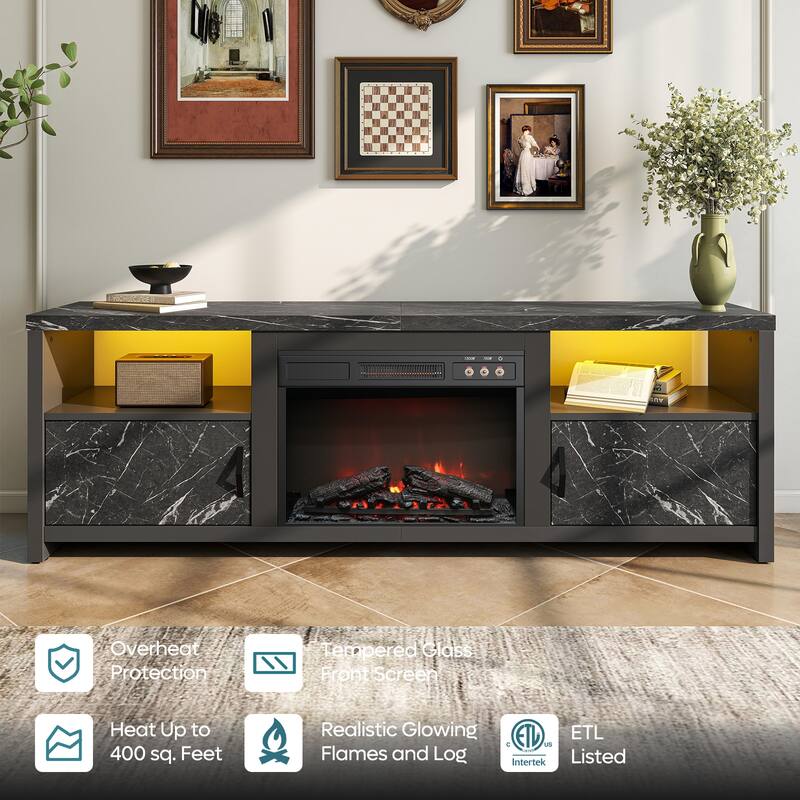 Bestier 70" Fireplace TV Stand for TVs up to 75", LED Entertainment Center with 23" Remote Control Electric Fireplace
