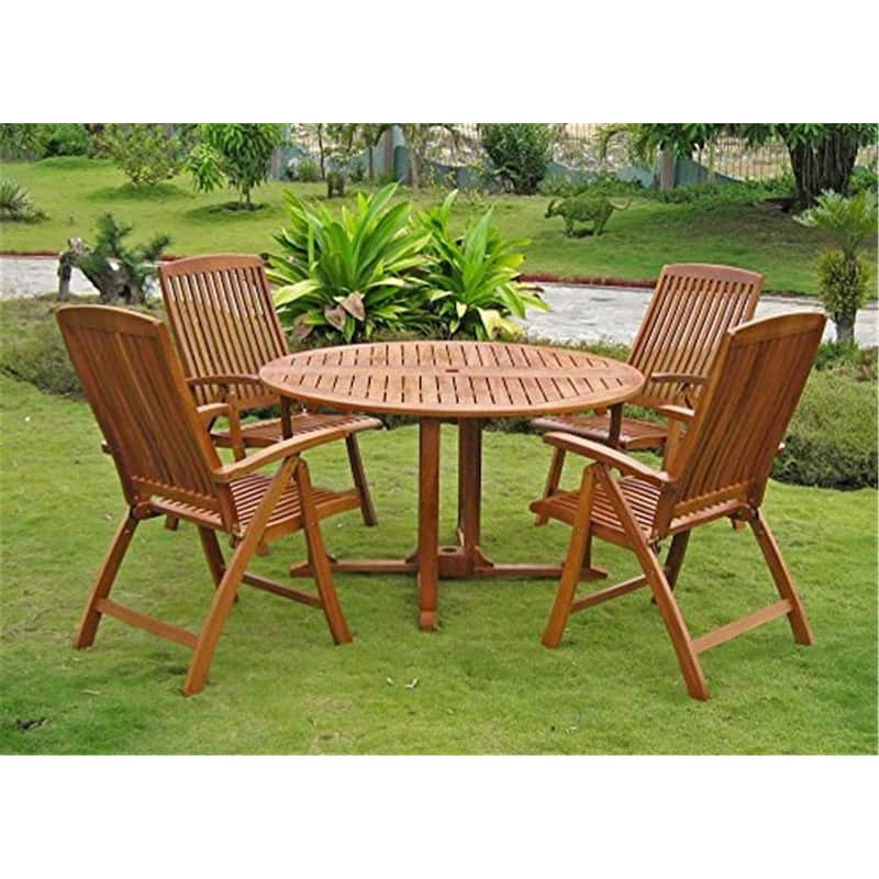 Outdoor Dining Set Round Table & Chairs Balau Wood Patio Furniture Set