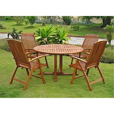 Outdoor Dining Set Round Table & Chairs Balau Wood Patio Furniture Set