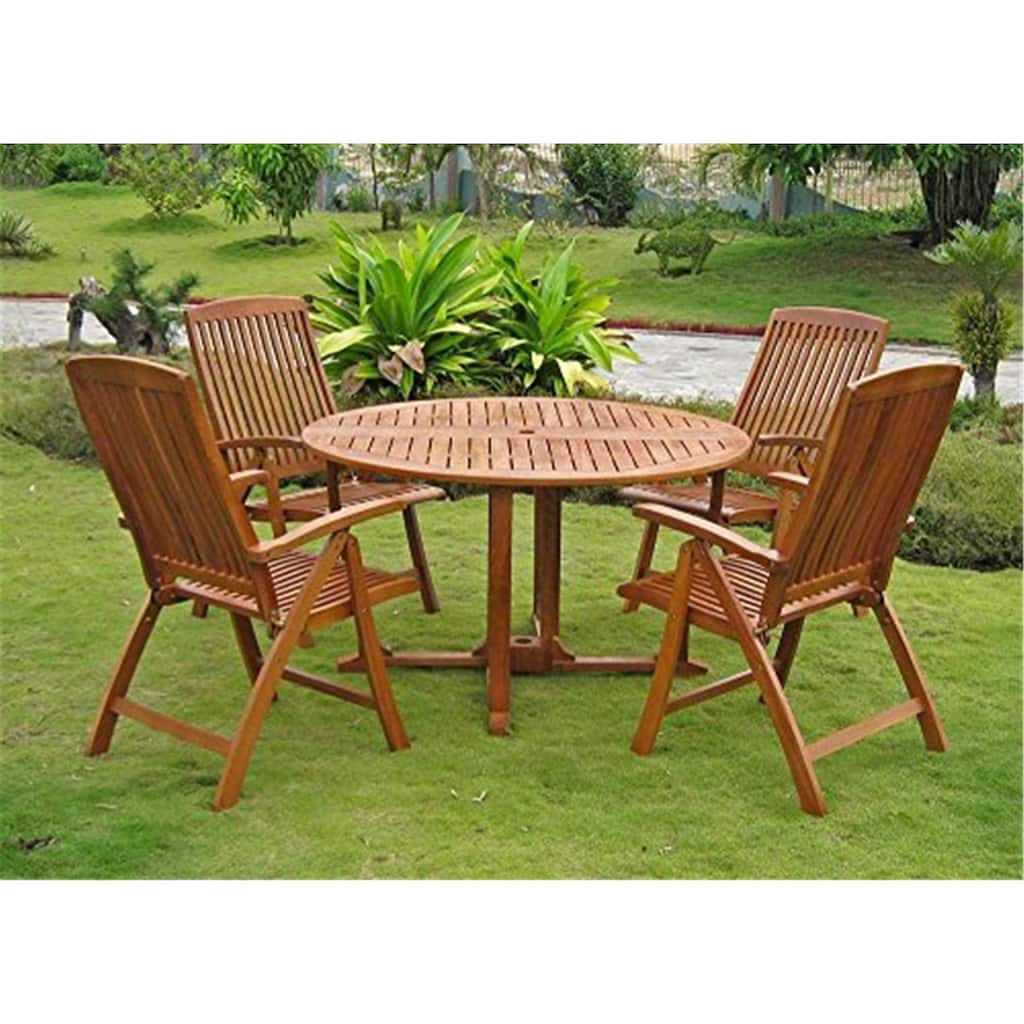 Outdoor Dining Set Round Table & Chairs Balau Wood Patio Furniture Set