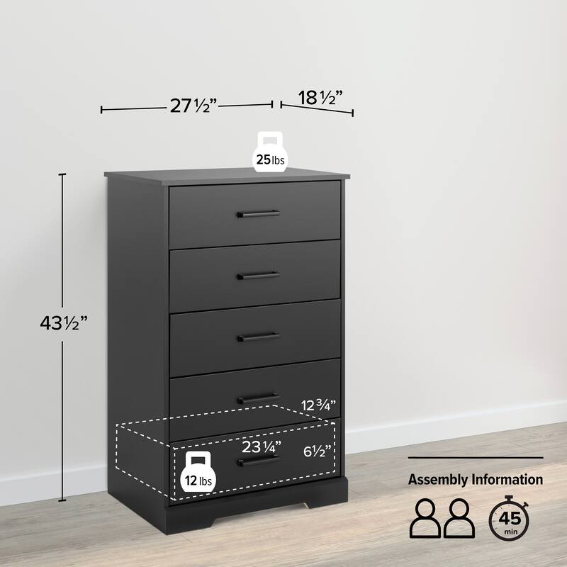 Prepac Rustic Ridge Farmhouse Chest, Wooden Bedroom Dresser with 5 Storage Drawers