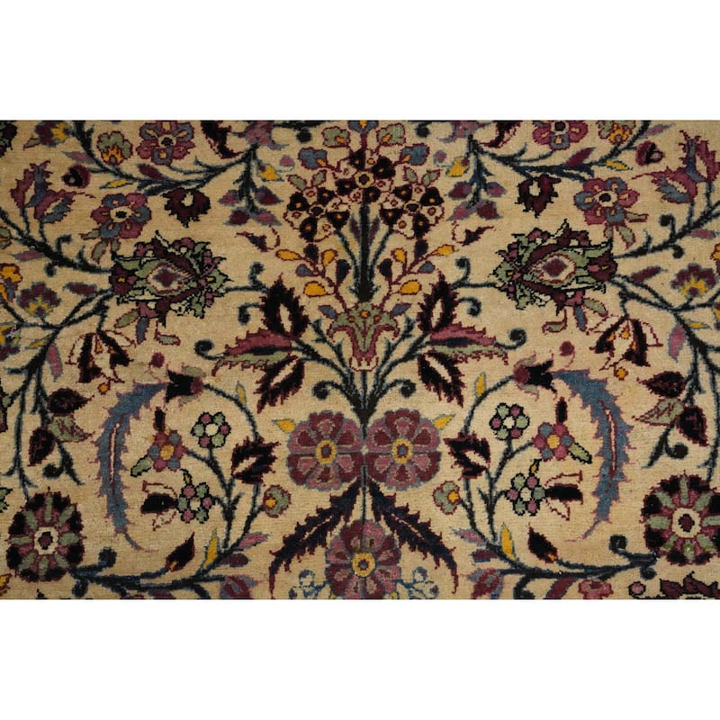 Hand Knotted Oriental 100% Wool Carpet Traditional Floral Beige & Ivories Mashad Area Rug - 6' 4'' X 4' 7''