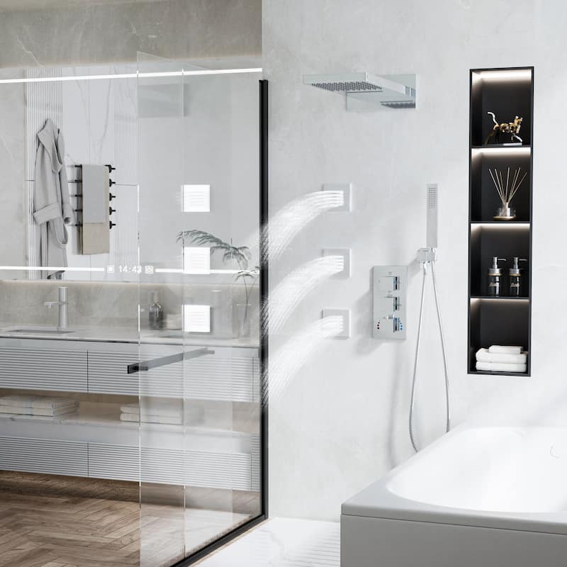 Luxury 3-Way Complete Rain Showerhead with High-pressure Handheld Showerhead&3-Body Jet in Black/Gold/Nickel