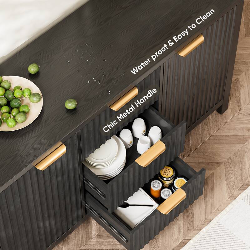 Pocassy Storage Cabinet Fluted Sideboard Buffet Cabinet with Storage