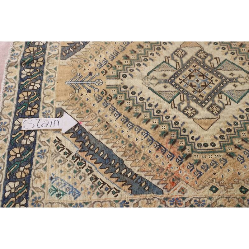 Geometric Bakhtiari Persian Vintage Rug Handmade Peach Wool Carpet - 5'4"x 9'9"