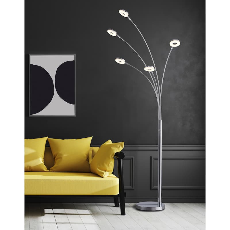 Super Bright LED 5-Arched Floor Lamp with Touch Dimmer, 73"H, Chrome - 73