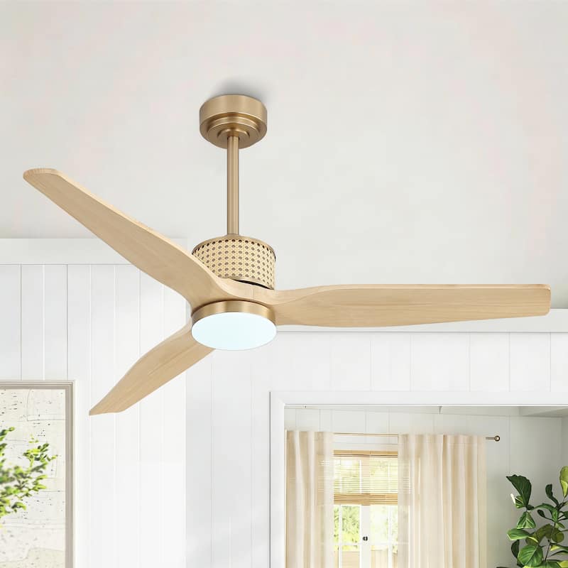 MLiAN 52 In. 3 Solid Wood Indoor Ceiling Fan with Light Kit - 52" - NAB Gold and Wood Grain