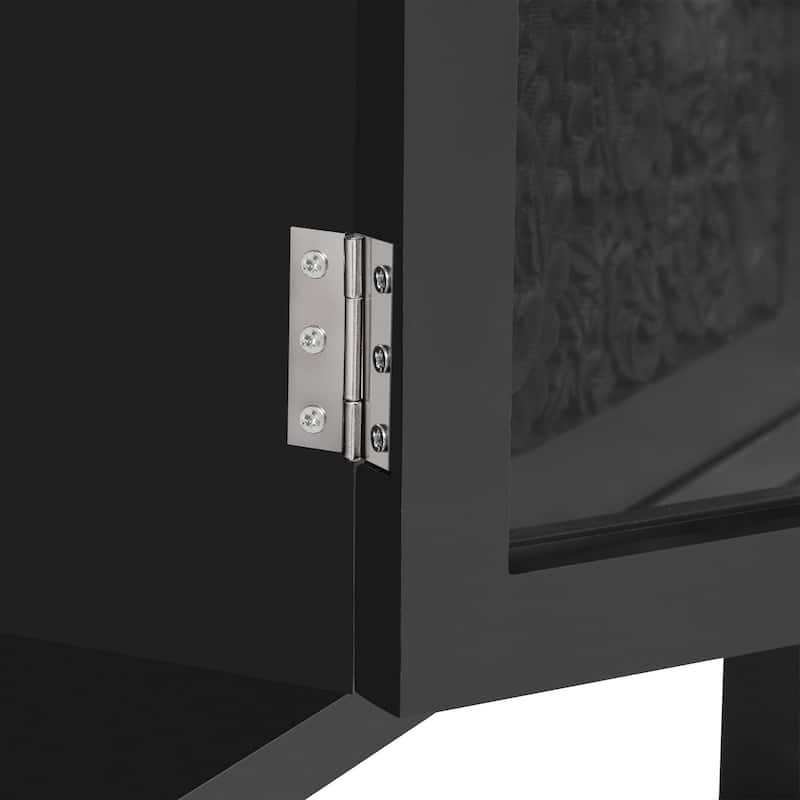 47.2" American Retro TV Stand - Carved Cabinet Doors & Glass Display, Adjustable Shelves, Anti-Tip Design