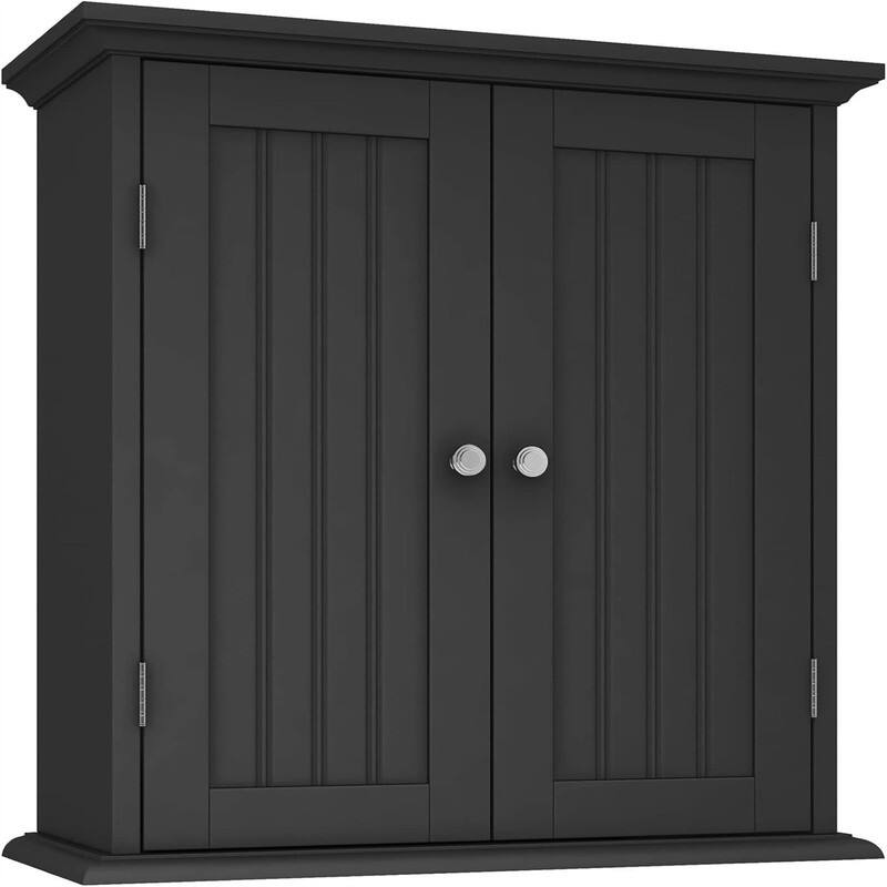Bathroom Wall Cabinet - 8"D x 21.1"W x 24"H - Black