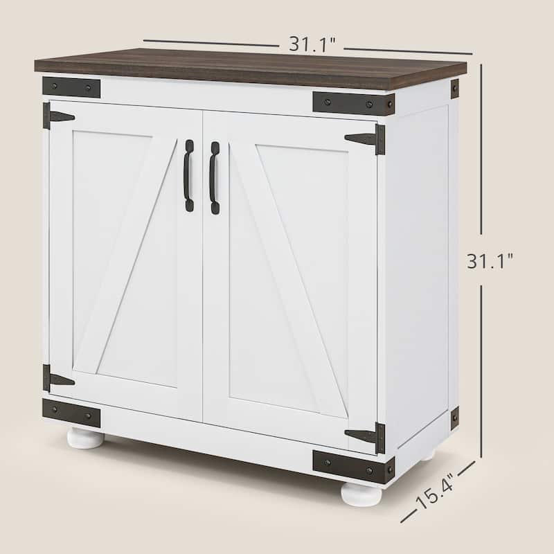 Modern Farmhouse Sideboard, Buffet Cabinet with Barn Style Door and Adjustable Shelf, Kitchen Storage Cabinet with Wood Legs