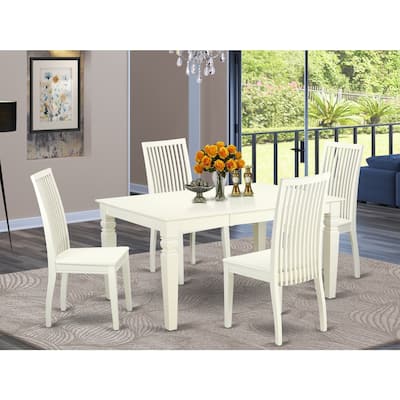 HomeStock 5-Piece Linen White Finish Solid Wood Top Dining table with 4 Chairs with Lattice Back