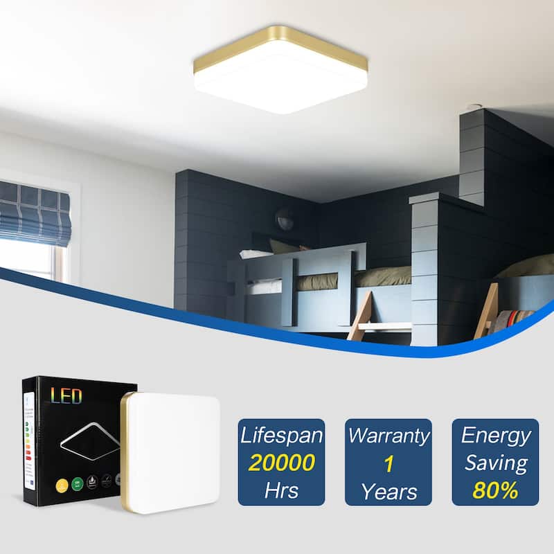 24Watts Square Selectable LED Flush Mount Ceiling Light for Dining Room Living Room Bedroom Kitchen - 7.08"Dx1.57H"