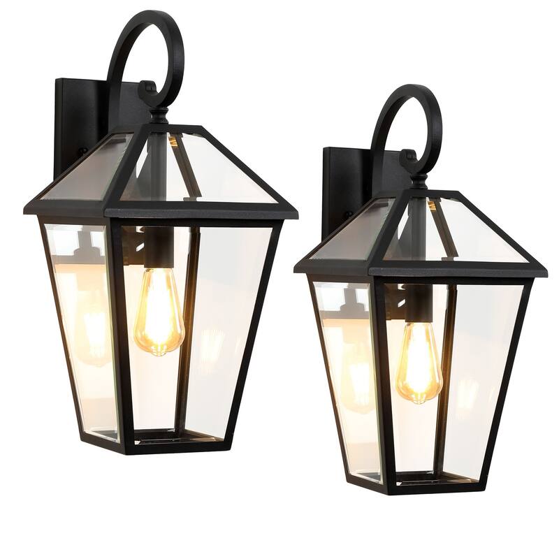 21" Outdoor Wall Light Fixture - Modern Black Wall Lantern Sconce with Clear Glass for Porch, Patio, Garage & Garden
