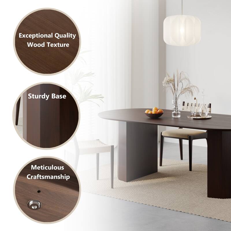 Dovelina 79" Modern Oval Wooden Dining Table - Sturdy Fluted Base for 8 People