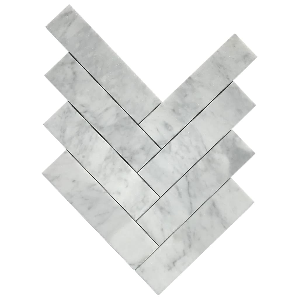Carrara Marble 2" x 8" Herringbone Honed Mosaic Tile
