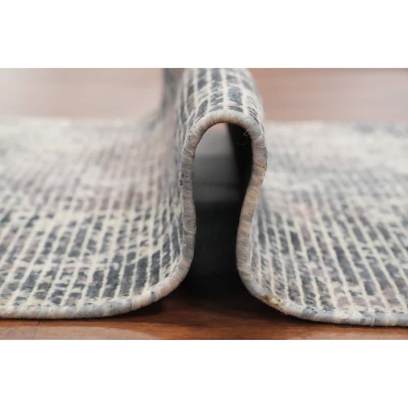 Hand Knotted Oriental Viscose Silk Carpet Modern Abstract Greys & Charcoal Abstract Area Rug - 4' 0'' X 2' 0''
