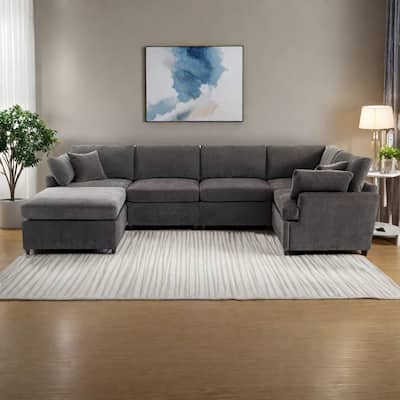 100.4" Polyester U-Shape Sectional Sofa with Removable Ottoman and Modular Design