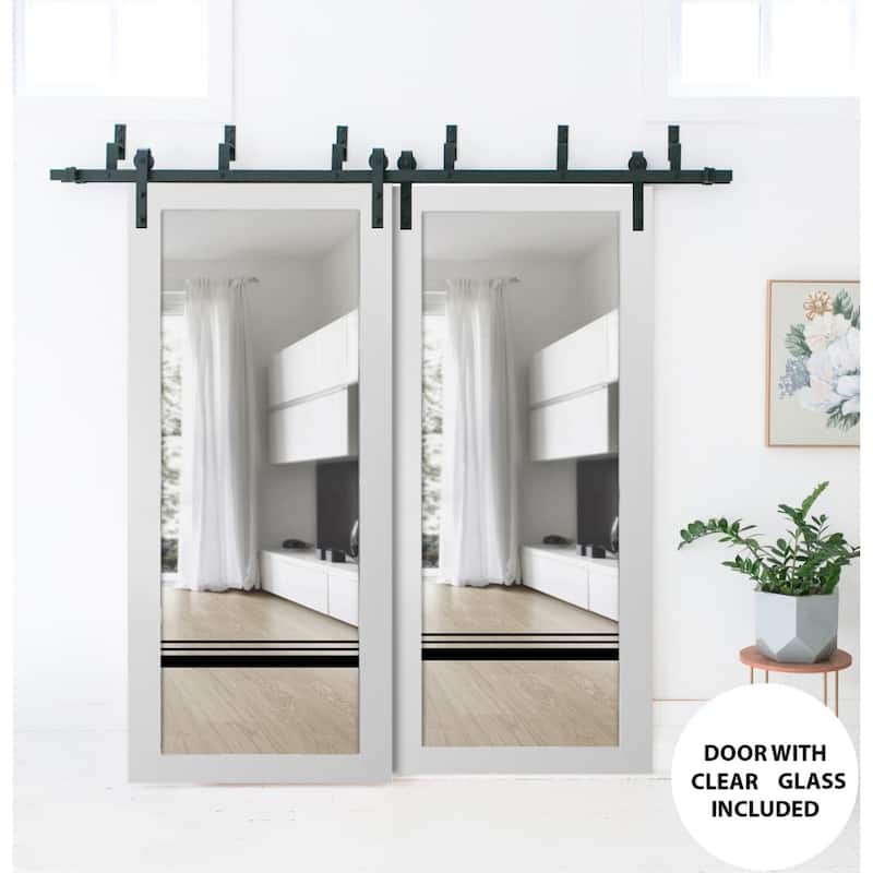 Barn Bypass Doors 36 x 80 Lucia 2666 White Silk Clear Glass Sturdy 6.6ft