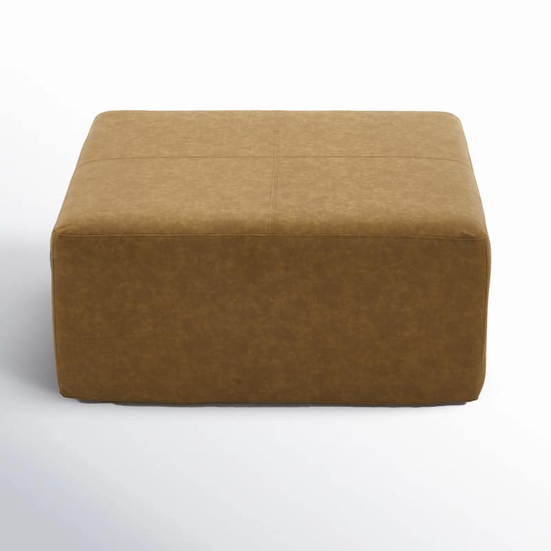 Oversized Square Ottoman Coffee Table, Faux Leather Couch Ottoman Large Footstool for Living Room