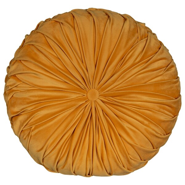 Stratton Home Decor Round Tufted Velvet Dark Yellow Pillow. Opens flyout.