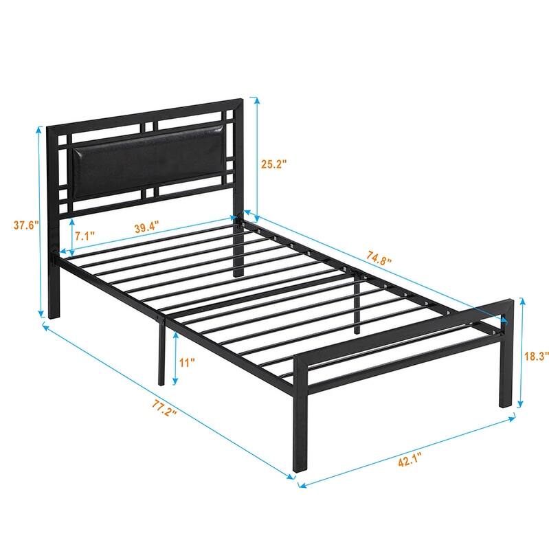 Twin Size metal bed Sturdy System Metal Bed Frame, Modern style and comfort to any bedroom, black