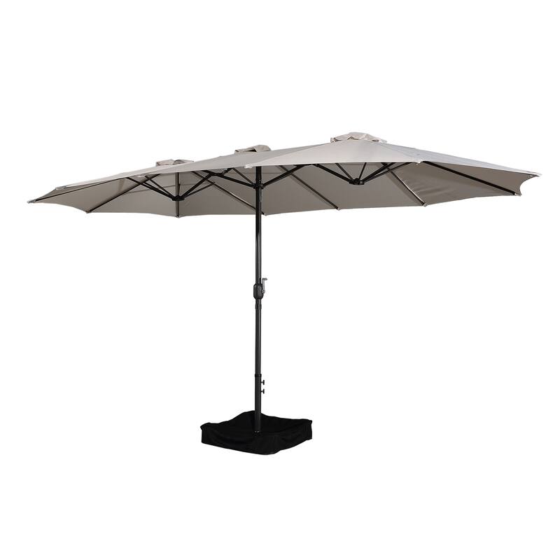 Clihome 15 Ft Outdoor Rectangular Crank Market Umbrella with Base