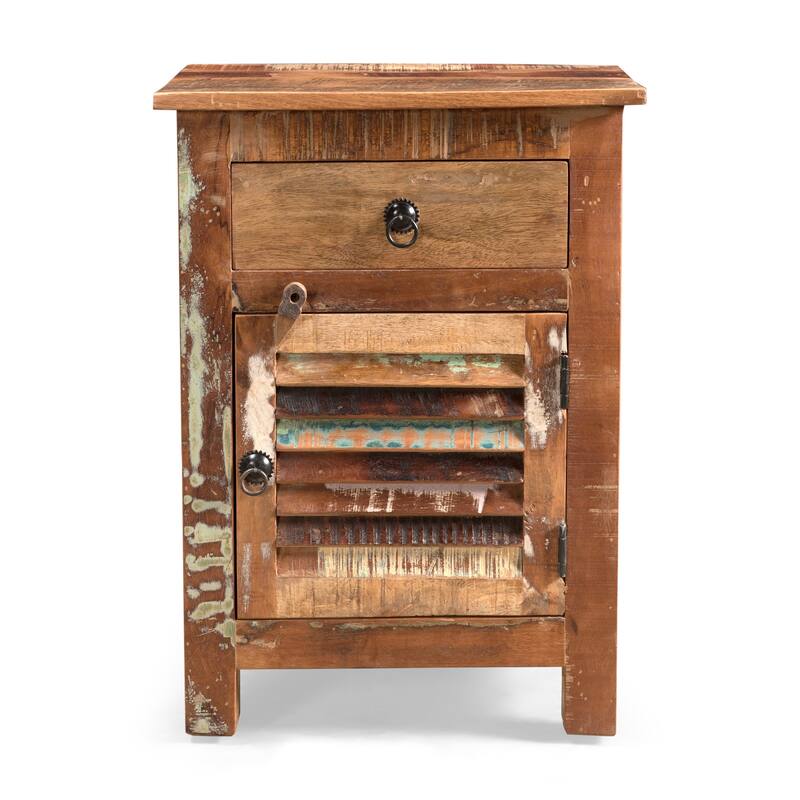 Laveer Boho Handcrafted Wooden Side Table by Christopher Knight Home - Distressed Paint