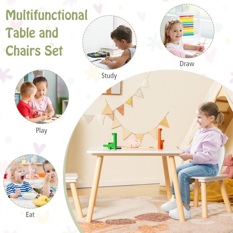 3 Pieces Kids Table and Chairs Set for Arts Crafts Snack Time - 24.5" x 24.5" x 17"