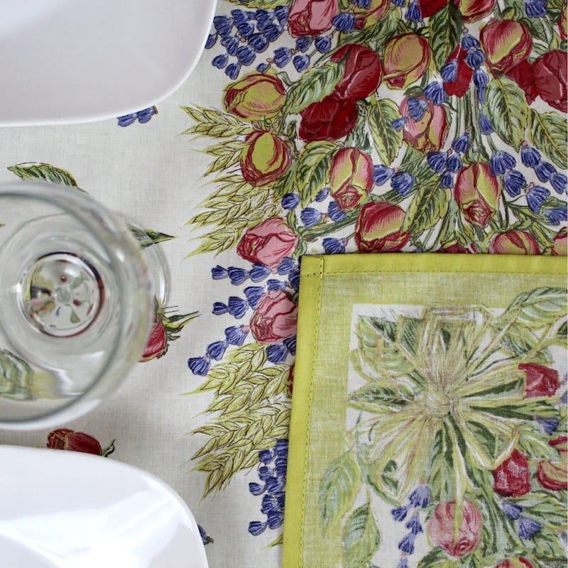 Wipeable Spill Resistant Provencal Cotton Cannes Collection Tablecloth