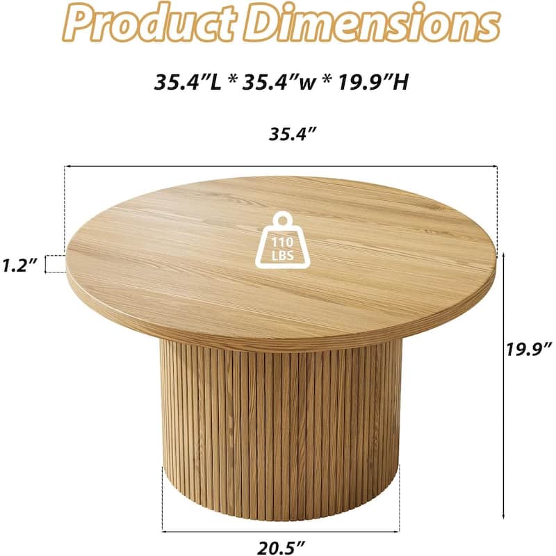 35 Inch Round Coffee Table Metal Frame Wood Top Center Table for Apartment - N/A