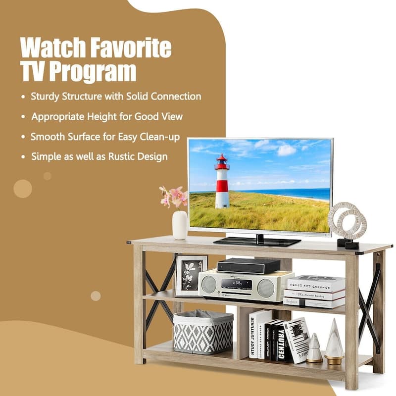 Modern Farmhouse TV Stand Entertainment Center for TV's up to 55" with Open Shelves - 47"X16"X23.5"(LXWXH)