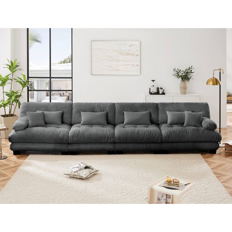 Roomfitters 4-Seater Modular Chenille Sofa, Deep Seat Cloud Couch with Round Bolster Armrests - Gray