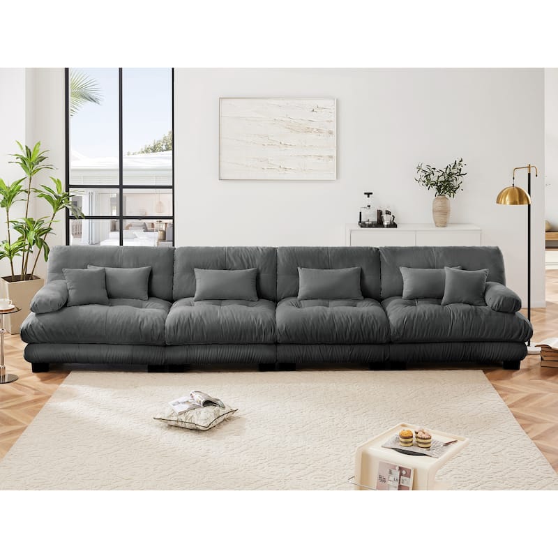 Rossetta 4-Seater Stylish Design Chenille Modular Sectional Sofa with Round Bolster Armrests
