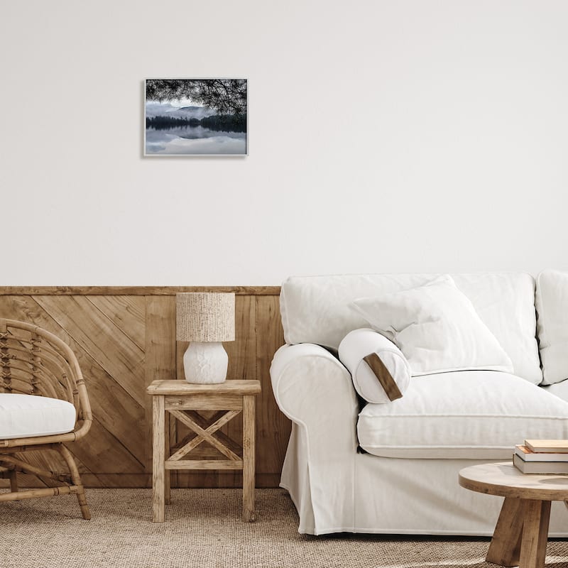 Stupell Trees Surrounding Hazy Mountainous Landscape Lake Framed Wall Art - Blue